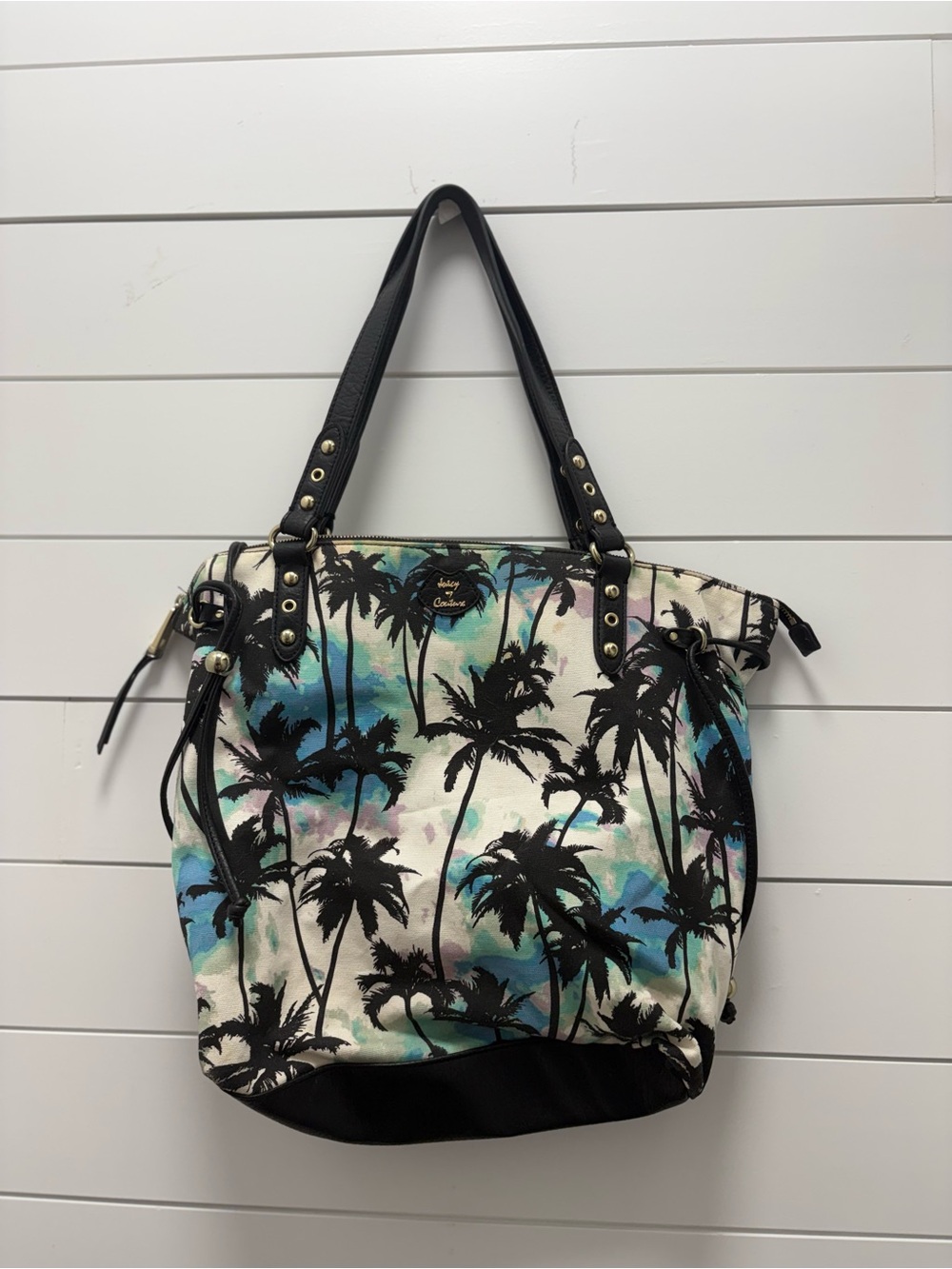 Juicy Couture Canvas Palm-Print Tote Bag with Black Trim